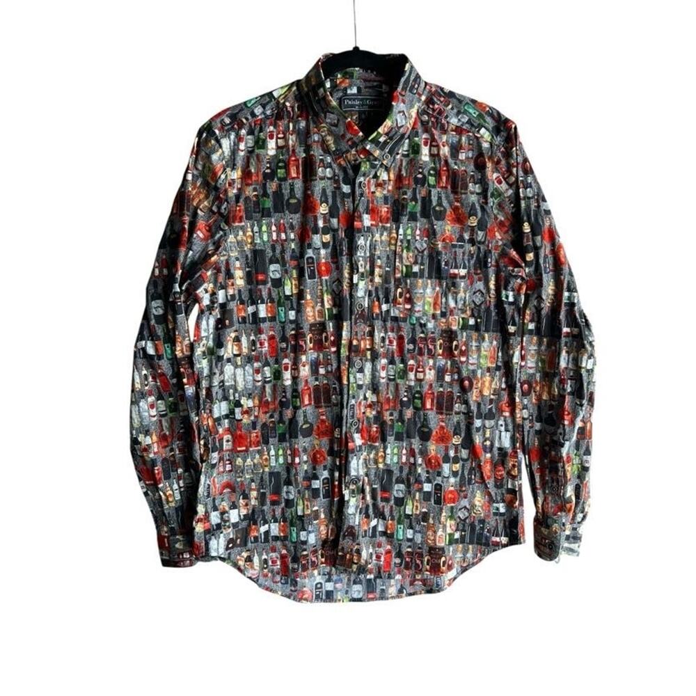 Paisley & Gray Slim Fit Men's Funky Shirt Long Sleeve Wine Print Size Large NEW